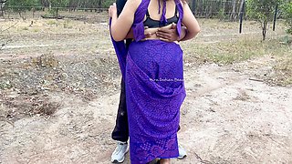 Indian Couple Sex - Cute Desi Wife's Saree Blouse Removed and Boobs Played in Outdoor Village