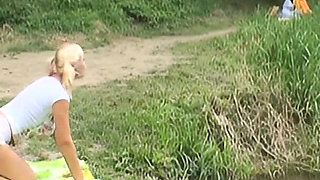 Very Slutty Teen Gets Excited Watching Two Old Grandpas Fucking Outdoors