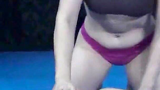 Two Horny and Hot Ladies at the Gym Wrestling and Belly Licking
