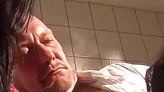 In the Bathroom with Massage Glove Threesome Lesbians