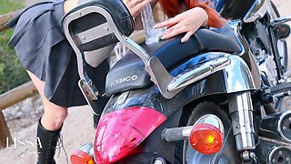 I fuck the dildo on my motorcycle