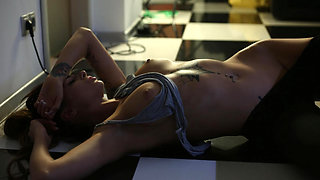 Fit Tattooed Brunette Sexy Striptease - Solo Model Lingerie