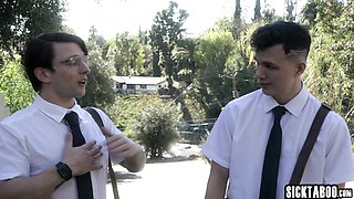 Big breast mom fucks two religious guys