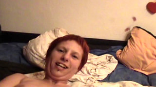 Nasty Redhead German Bitch Fucked by Two Dudes