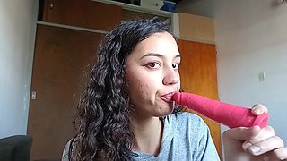 Sexy Latina Sucking a Dildo, Enjoying It Like It's Real