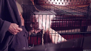 Tiny teen Odette Delacroix caged up and in heat