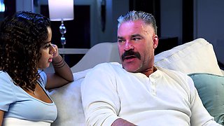 Latina teen stepdaughter comforts her cool old stepdad fully