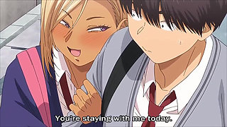 Sexy tanned gyaru loves to fuck her quiet plain friend in a bear suit