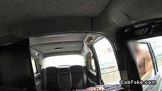 Redhead with monster tits in fake taxi banged pov
