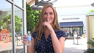 Public thong wearing blonde gets some action on the street.