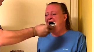 Naughty mouth washed out with soap