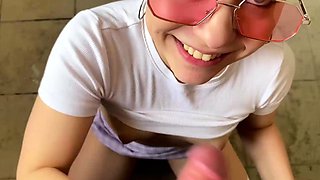 Schoolgirl romping on porch, jism squirted all over.