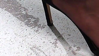 Lola Slips Out of Heels - Hot Nylons on Black Carpet