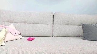 Small titted brunette teen fingering on the bed