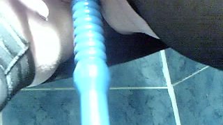 My horny and playful girlfriend rides plunger and a cone