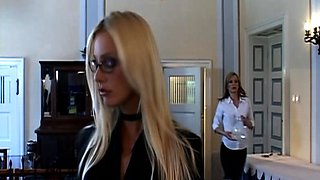 Naughty blonde teen slut enjoying hardcore gang banging fun