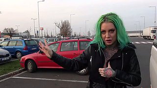 Green haired beauty is fucked in a van