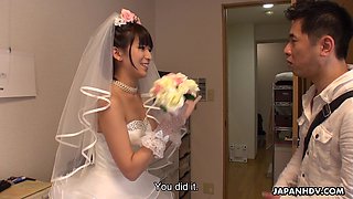Japanese bride gives a blowjob to one of lucky clients
