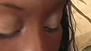 Hot ebony babe fucking on the couch hard