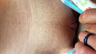 Babysitter Plays with Dildo in Wet Diaper