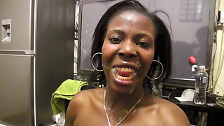 Cute 18 Year Old Ebony Playing White Cock Like a Flute