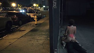 Guy thrusts dick in snatch of unknown girl in the back of club