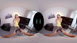 Stop Playing Games And Play With Me!; Girlfriend Video Games Distraction Attention Blonde Petite Blowjob Cowgirl Missionary Cumshot On Face