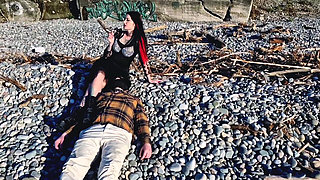 Femdom Session by the Sea. Smoking Fetish, Bootfetish, Footfetish, BDSM Flogging and Scratching