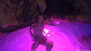 Outdoor fingering in the pool with gorgeous Lily and her friend