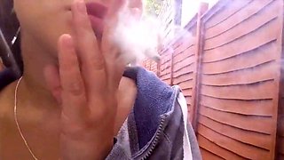 Outdoor Smoking Tease with Big Natural Tits
