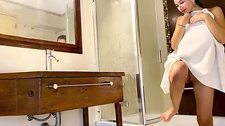 Big Tits Slutty Lesbian Babysitter Rides Her Dildo in Shower Instead of Doing Her Job