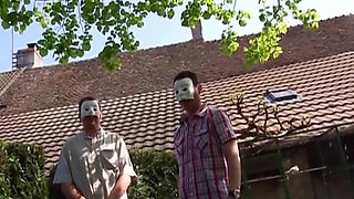 Nasty French Blonde Gets Dped and Facialized in Outdoor Gangbang