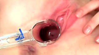 Alice shoves a speculum inside her delicate vagina and rubs her clit for a long and powerful orgasm