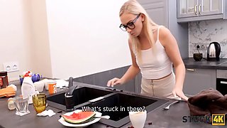 STUCK4K. Guy has taboo sex with Czech stepsister Jenny Wild in the kitchen