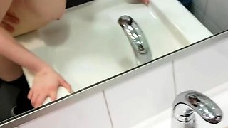 Public toilet fuck with German black-haired teen