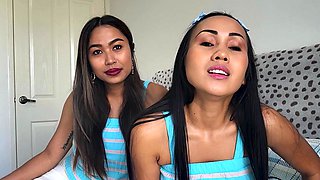 Thai lesbian MILF GFs big ass strapon
