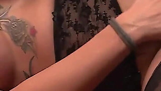 Blonde Tattoed Babe Takes Two Huge Cocks and Fuck Hard