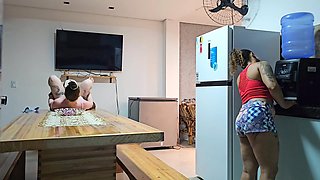Stepdaughter Wants to Have Sex in the Kitchen but Sex Ends in the Bedroom