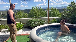 Chubby Elektra Fucks the Gardener in the Pool Before Moving Inside to Ride His Cock