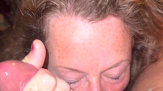 Natural Green Eyed Milf Close Up Hand Job and Cock Worship Deep Throat
