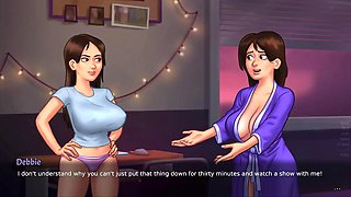 Summertime Saga - Stepsister watches as a huge cock cums on stepmoms face