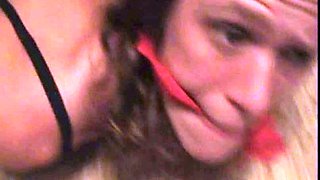 Amateur young brunette enjoys dildo on solo masturbation