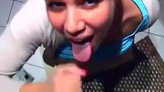Big-Titted German Blonde's Blowjob in Bathroom