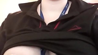 Chubby nerd pumping milk from her tits for Youtube