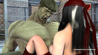 Hulk smashes into Electra's tight cunt