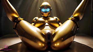 Golden Sex Robot Gets Tested  By A Big Black Cock And Receive Cum Inside - AI Porn