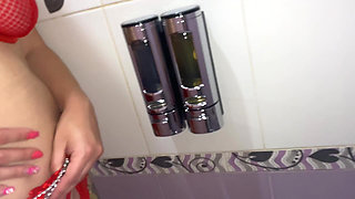 Redhead Hairy Woman Stripping, Teasing and Washing in the Shower