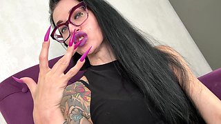 Purple Color Long Nails, Sharp Stilettos, Palms, Long Fingers and Hands Worship, Black Pvc on Me