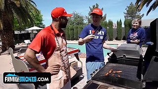 Stepdad and Stepbrother Double Team 18 Year Old Penelope in Family Fun - Hardcore Blowjob and Rough Sex