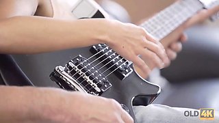 Old4k. old guitar dude shovels rod in romanian mademoiselles opening